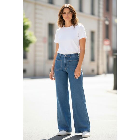 Vintage 70s Sears High-Rise Blue Jeans Size 10 Tall Flare Bell Bottom Pants - Picture 1 of 9